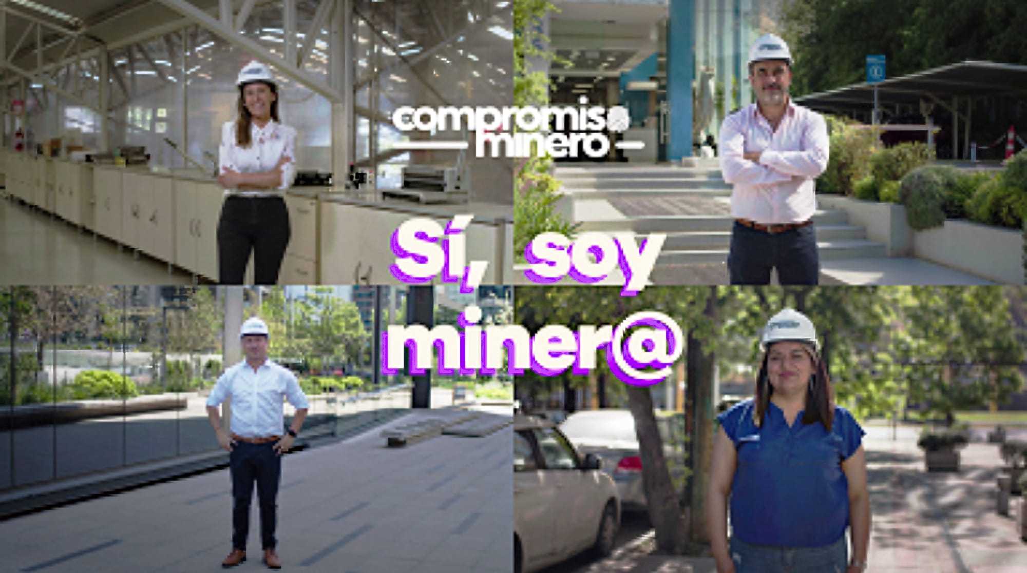 Profesionales con casco en campaña compromiso minero