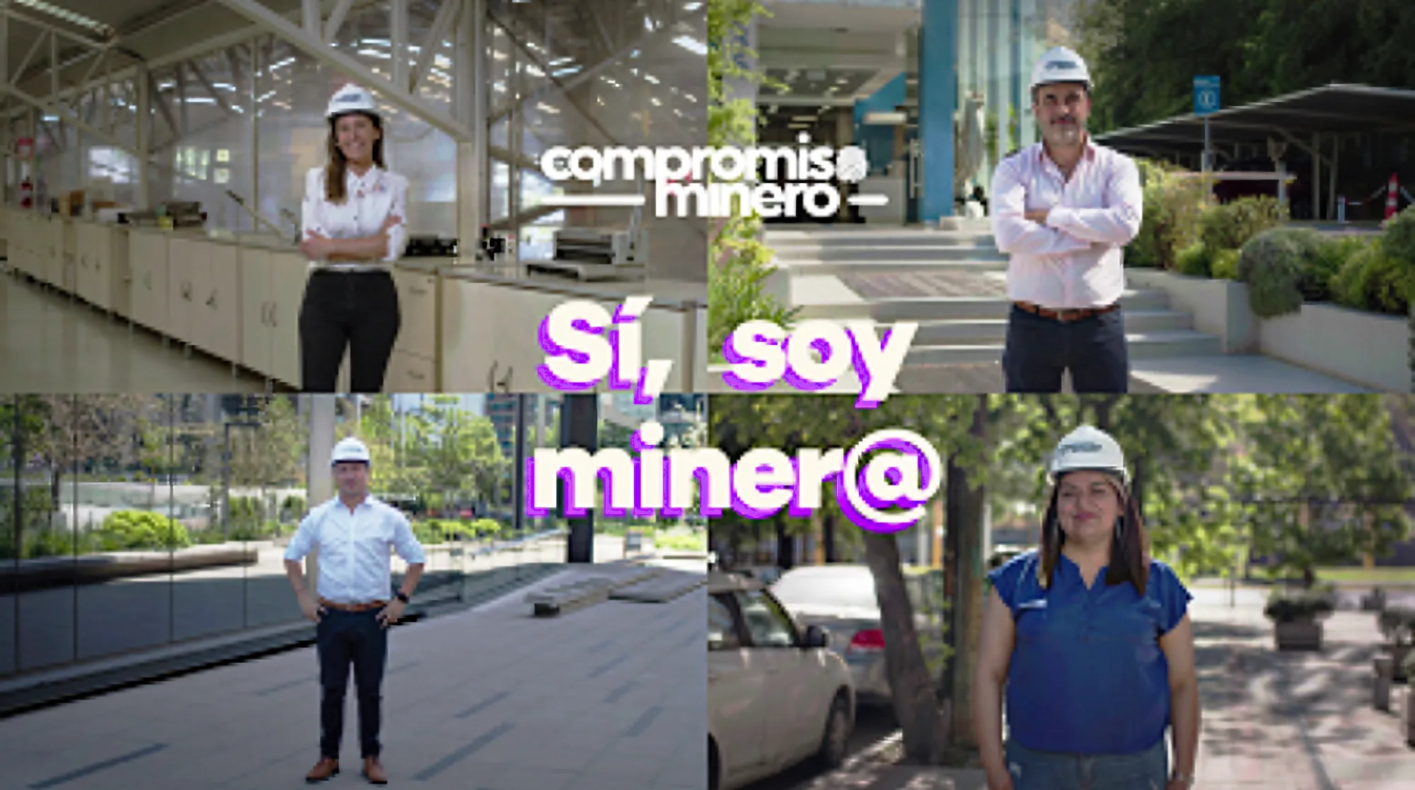 Profesionales con casco en campaña compromiso minero
