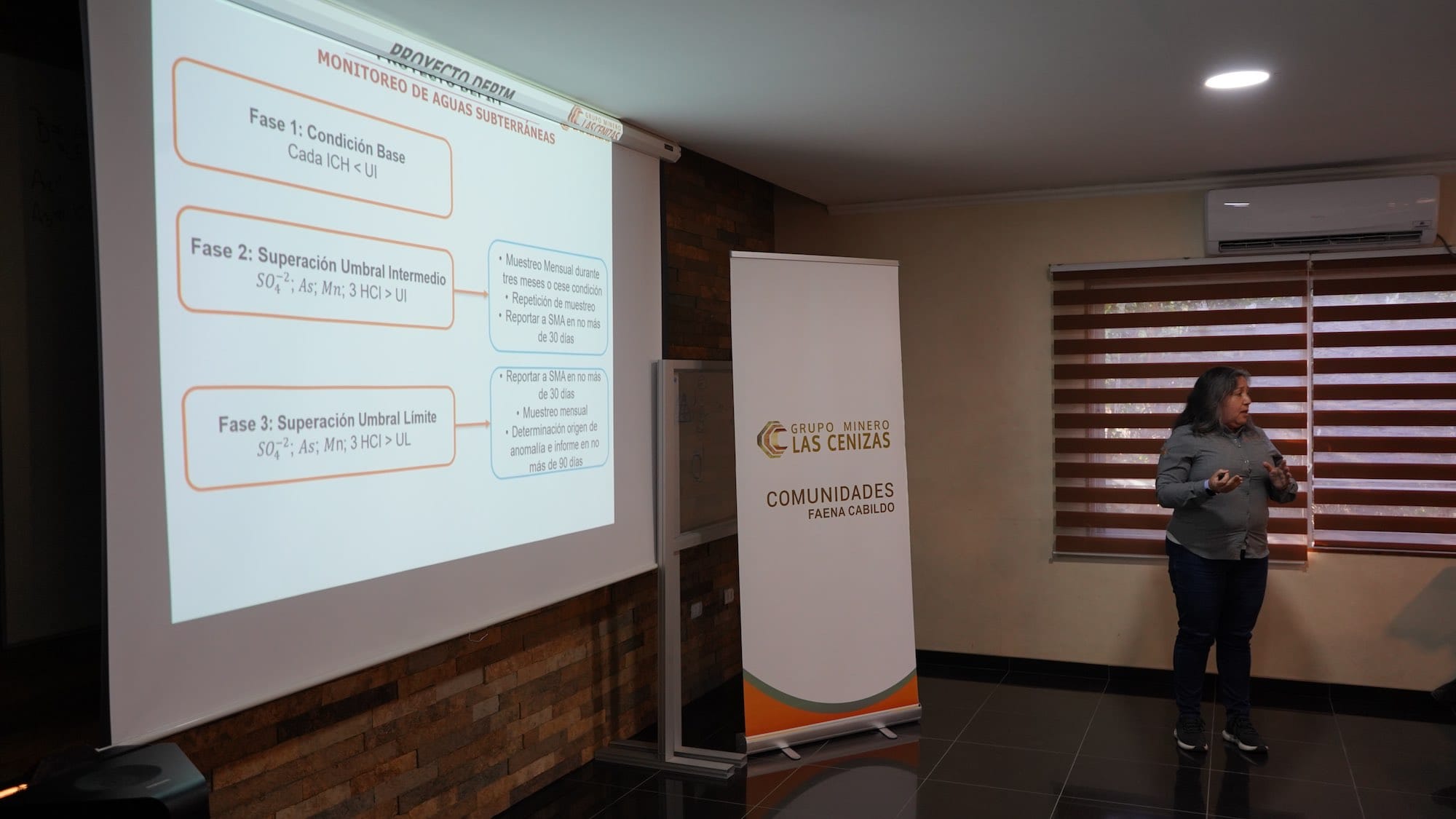 Presentación sobre monitoreo de aguas subterráneas en sala