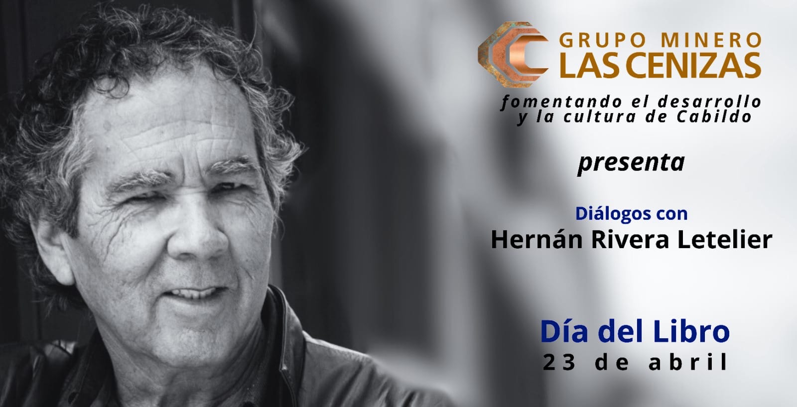 Cartel Día del Libro con retrato en blanco y negro