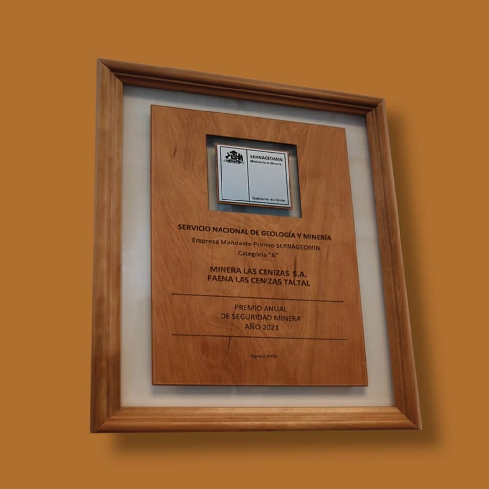 Placa enmarcada Premio Seguridad Minera 2021