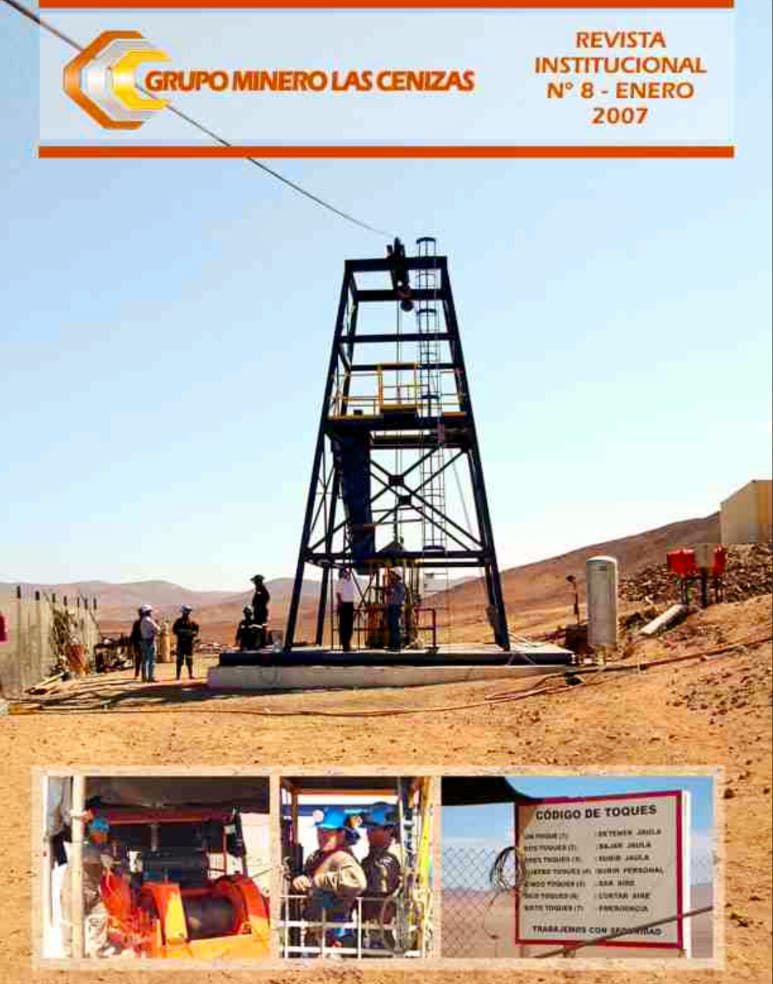 Estructura minera en desierto con trabajadores