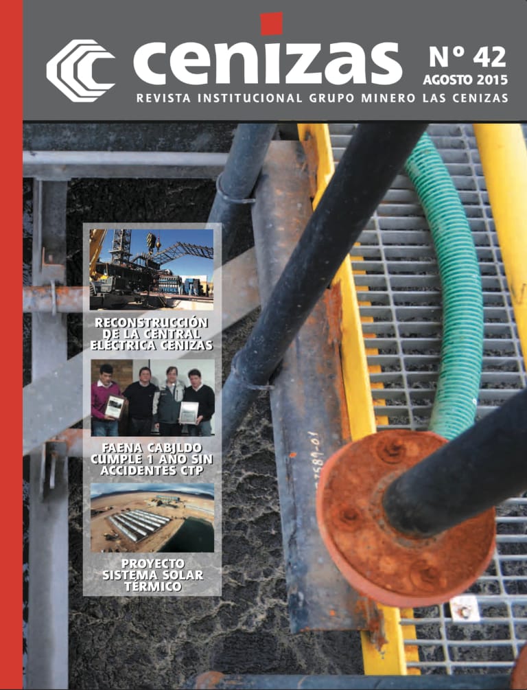 Portada revista Cenizas con estructura industrial minera